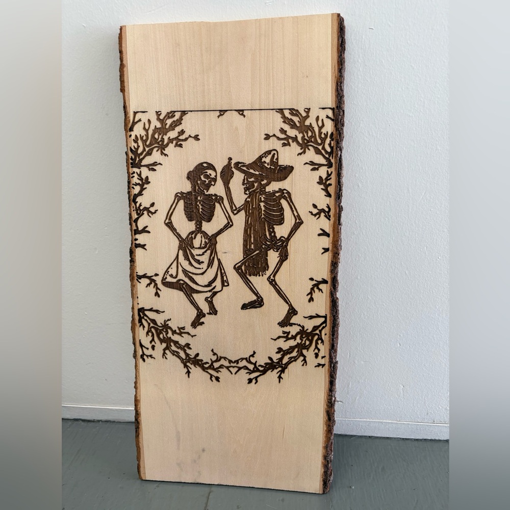 Dia de los Muertos Wood Burning Art Live Edge Wooden Pyrography Rustic LARGE